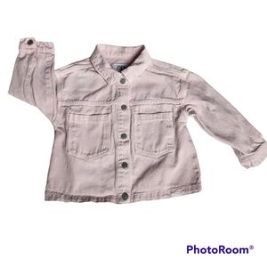 Zara Powder Pink Distressed Snap Down Jeans Jacket with Pockets Size 2-3 years